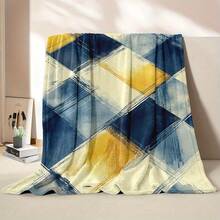 Lussuosa coperta in flanella sfumata giallo-blu - biancheria da letto confortevole per tutte le stagioni, perfetta per viaggi, campeggio e pisolini, regalo ideale per famiglia e amici