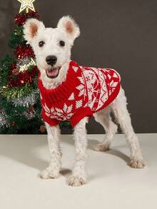 Un pulover tricotat din poliester cu model de Crăciun, călduros, confortabil, respirabil și cu o atmosferă de Crăciun. Este potrivit pentru pisici și câini de companie, pentru a fi purtat toamna și iarna (Produsul este de dimensiuni mici, se recomandă achiziționarea a 1-2 mărimi mai mari).