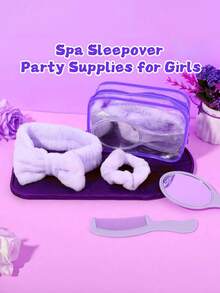 18pcs/6pcs Women's Spa Sleepover Party Supplies Set, Including 1pc Spa Headpiece, 1pc Sleep Eye Mask, 1pc Velvet Hair Band, 1pc Mirror, 1pc Comb And 1pc Transparent Makeup Bag, For Spa Parties, Sleepover Parties, Pajama Parties And Bachelorette Parties