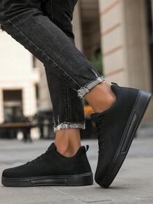 Men's Mesh Lace-Up Casual Sneakers, Solid Color, Versatile, Lightweight, Breathable, Suitable For All Seasons, Fashionable Sports Shoes