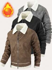 Fur Jacket Fur Coat Men's Winter Jacket This Brown Faux Shearling Jacket Combines Warmth With Style. The Faux Shearling Trim At The Collar, Cuffs, And Hem Adds A Soft, Fluffy Texture That Effortlessly Elevates Your Look With An Elegant Touch Gift This Winter's Top Recommendation For Husbands/Boyfriends - Brown - View 10