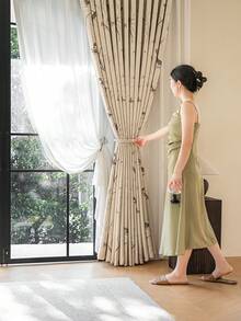 1 件全新豪华 100% 遮光芦苇鸟图案窗帘，适用于别墅、阳台、客厅、卧室，315gsm - 彩色 - 查看 10