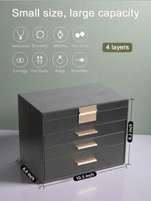 BOOVO 1 Stück Schmuckkasten für Frauen - 4-stöckiger Schmuckorganizer - Perlenbesetzter Schmuckkasten mit Schminkspiegel und Halterung für Halsketten - zum Aufbewahren verschiedener Schmuckarten - aus strapazierfähigem Kunstleder - geeignet als Geschenkbox für Feiertage, Jahrestage und Geburtstage - Verschiedenfarbig - Übersicht 6