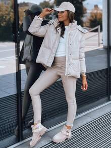 Giacca da donna di mezza stagione  con cappuccio e fodera, trapuntata, impermeabile, antivento originale, con cerniera e pannolino, giacca elegante per autunno e inverno, giacca casual da tutti i giorni per la città e le passeggiate - Beige - Visualizzare 3