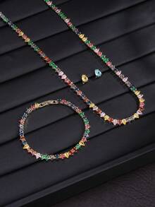 rakol 4 件奢华方晶锆石水滴项链、手链、耳环首饰套装，适合婚礼派对装饰 - 首飾套裝 - 查看 12