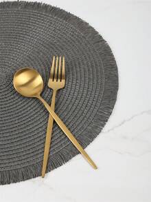 1pc/4pcs/6pcs/8pcs Beige/Khaki Round Seagrass Dual-Tone Tassel Placemats, Heat-Resistant Non-Slip Kitchen Table Mats, Insulation Pads, Coasters, Dining Table Decor For Party, Gathering, Family Meal