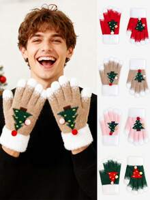 1 Pair Unisex Fashion Christmas Tree Pattern Touchscreen Gloves, Autumn/Winter Warm Accessories, Suitable For Everyday Wear In Autumn And Winter, Great As Christmas Gift Snow Gloves - Multicolor - View 12