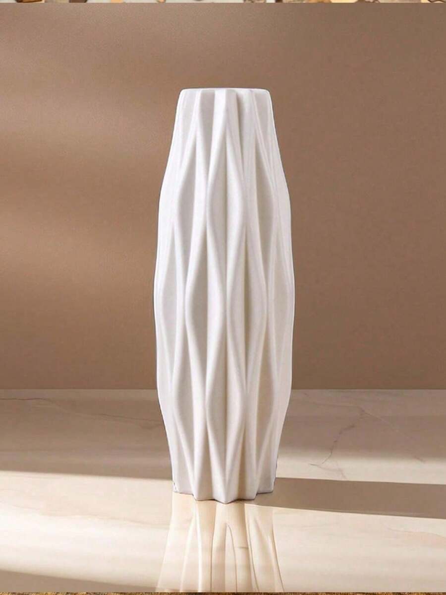 1pc White Plastic Vase, Minimalist Modern Vase, Artificial Ceramic Vase, PP Material, Reusable, Easy To Clean, Sturdy And Shockproof, Suitable For Living Room, Dining Table, TV Cabinet, Bedroom, Bathroom, Balcony Decor, Nightstand, Halloween Gift, Christmas Gift, Autumn Decor Home Decor Room Decor Flower Vase Glass Vase