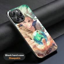 Dr.STONE Anime Senkuu Phone Case Cover Compatible With  16 15 14 13 12 11 Plus Pro Max Limited Edition Black Hard Case Sheepskin Cover Compatible With  17 Case,  17 Pro Case,  17 Pro Max Case