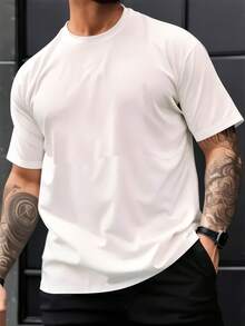 Camiseta de manga corta de cuello redondo con ajuste holgado para hombre, con impresión de letras en inglés, adecuada para el verano y para usar en el trabajo y en la calle - Blanco - Ver 3