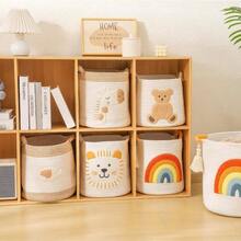 - Cestas de almacenamiento de juguetes de algodn tela para almacenamiento de cuerda para nios, cestas de manta para sala de estar, organizador de juguetes con bordado colorido arco iris - Arcoíris - Ver 7