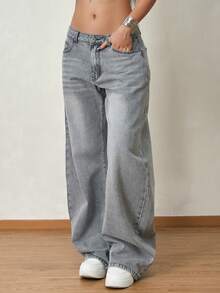 Women's Casual Retro Loose Fit Barrel Leg Jeans - Grey - View 5