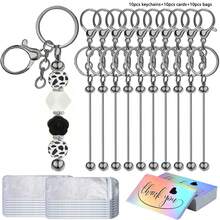 15/30/60 Stücke Perlenbare Schlüsselanhänger Stangen, wiederverschließbare Beutel und Dankeskarten Set beinhaltet 5/10/20 Perlen Schlüsselanhänger, 5/10/20 Verpackungsbeutel, 5/10/20 Dankeskarten für DIY Anhänger Handwerkskunst Schmuck