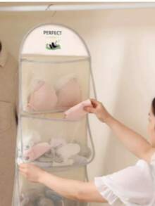 Bolsa de malla de almacenamiento colgante de 3 capas para ropa interior, calcetines y sujetadores - Adecuado para dormitorio y organizador de pared para el hogar con bolsillos transparentes | Organizador de ropa multicapa, organizador colgante de armario con bolsillos de malla y percha giratoria de metal, bolsa ahorradora de espacio de malla