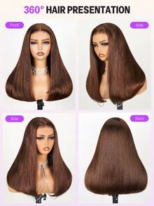 MEGALOOK 沙龙级奢华巧克力棕色6x5蕾丝无胶假发，180%密度，双层拉丝柔顺直发，预先拔毛、预先剪裁，打造自然发际线，无胶蕾丝闭合，10-20英寸长波波头假发，适合初学者，夏季轻盈，日常佩戴，适合办公室。 - S4 - 查看 6