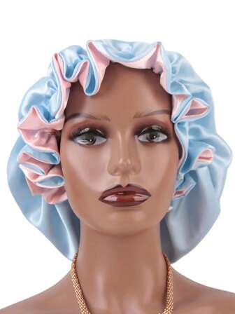 Dual-Layer Contrast Color Satin Sleep Cap/Wig, Suitable For Daily Wear