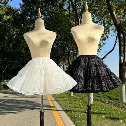 1件女士45厘米短款白色/黑色水晶欧根纱衬裙，可调节洛丽塔衬裙，柔软薄纱裙撑，适用于洛丽塔、新娘、角色扮演、派对礼服、舞蹈裙、圣诞服装