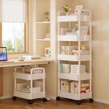 1 Wheeled Multi-Layer Mobile Storage Rack, Portable Multifunctional Handcart, Children's Toy Storage Rack, Minimalist Bookshelf, Snack Storage Rack, Dressing Table Cosmetic Compartment Storage Rack, Kitchen Utensil Storage Rack, Multifunctional Plastic Service Handcart, Suitable For Home Bathroom, Kitchen, Living Room And Study, Suitable For Home Storage And Home Decoration. ﻿
