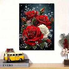1 Set 5D Diamond Painting Kit - Elegant Red Rose And Snowflakes On Dark Background, Full Round Diamond With Tools, Canvas, Suitable For Bedroom And Living Room Decor, Ideal Gift For Beginners, Home Decoration, New Diamond Painting - Multicolor - View 5