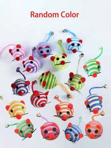 Random Color Nylon Mouse Cat Toy With Bell, Battery-Free Interactive Bell Ball Toy For Interaction, Entertainment, Stress Relief, Ideal Cat Playing Toy - Multicolor - View 2