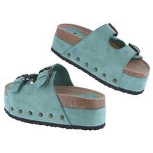 Urban Lift  Plain  Casual  Outdoor  PU Leather  Buckle    Platform Slide Sandal  Outdoor - SAGE - View 6