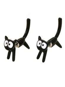 2 piezas Pendientes de gato negro lindos, pendientes de animal de moda de gatito, adecuados para niñas, joyas perforadas elegantes para fiestas y vacaciones - Multicolor - Ver 5