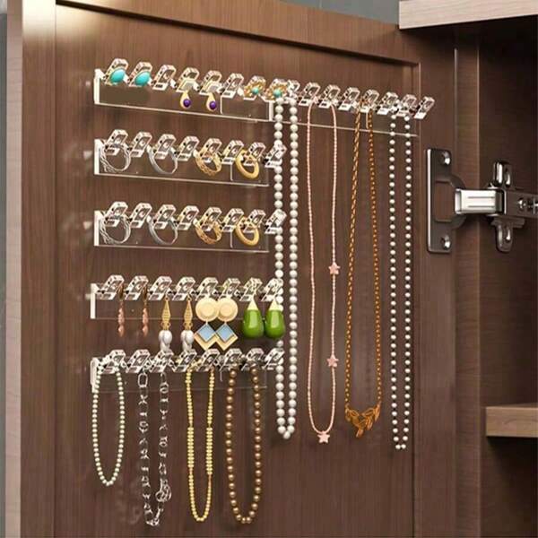 3 piezas Organizador de joyas montado en la pared con 8 ganchos para collares, pulseras y aretes - Soporte de exhibición gratuito, Torre de joyas