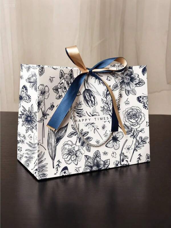 1pc/5pcs/10pcs-Flower Party Gift Bag With Ribbon-Multifunctional Paper Handbag, Suitable For Weddings, Valentine's Day, Birthdays, Etc.-Perfect Choice For Festivals And Shopping.(Some Parts May Be Random), Holiday Necessities, Autumn, Thanksgiving, Christmas, Carnival, National Day, Autumn, Independence Day,(Random Style Shipped)