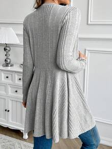 Women's Solid Color Textured Casual Long Sleeve CardiganWomen's Casual Solid Color Ribbed Knit Jacket - 灰色 - 查看 2