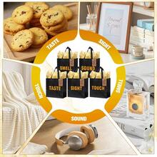 5 Senses Bags Him Her With 10 Gold Tissue Paper, 9.1x8.7x4.3In Reusable Non - Woven Sight Smell Taste Sound Bags With 5 Label Birthday, Wedding, Valentine's Day Present - 黑金 - 查看 7