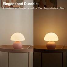 Mushroom Lamp For Bedroom - White Ceramic Mushroom Table Lamp- Mid Century Modern Aesthetic Desk Lamp For Nightstand, Living Room, Gift Decor - 粉色 - 查看 5