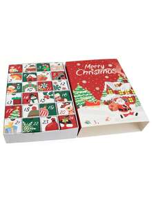 1Set Christmas Advent Calendar Boxes 24 Days Advent Countdown Gift Boxes Christmas Cardboard Number Empty Boxes Xmas Holiday Decoration For Fill Your Own Gift Box Xmas Gifts - Red - View 2