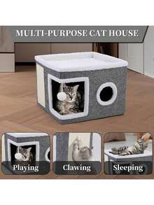 1pc Pet Cat Bed, Cat Scratching Board, Foldable Cat House With Scratching Pad, Removable & Washable, Suitable For All Seasons