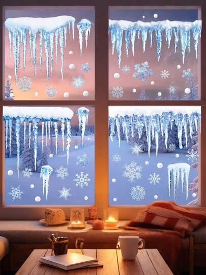 4 قطع ملصقات نافذة بتصميم نجوم الثلج للكريسماس، ملصقات زجاج للجليد والكرات الثلجية والرجل الثلجي وشجرة والغزلان والكرات الكريسماسية، ديكورات عيد الميلاد، امتصاص كهروستاتيكي، رؤية الاتجاه، مناسبة للعائلة والحمام والحفلات والمتاجر وديكور المنزل وديكور الغرفة وديكور الحائط وملصقات الحائط وديكورات المنزلية