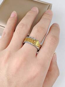 1 pieza Anillo corona dorado de moda, material de acero inoxidable - Dorado - Ver 1