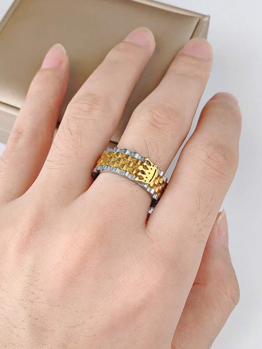 1 pieza Anillo corona dorado de moda, material de acero inoxidable - Dorado - Ver 1
