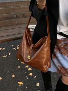 Fashionable New Women's One Shoulder Crescent Bag, Retro Tote Bag, Minimalist Chic Solid Color PU Leather, Versatile For Travel, Shopping, Commuting, Elegant Handbag