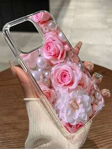 Pink Roses And Pearls Magnetic Attraction Phone Case Suitable For Compatible With Iphone 17,16, 15, 14, 13, 12, 11, PRO MAX, XS MAX, XS, X, PLUS ,17Air,Fresh And Sweet Style - Clear - View 2
