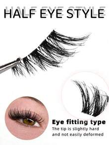 9对半条假睫毛，自然猫眼妆假睫毛，卡通风格假睫毛，透明带自然假睫毛，短款柔软3D仿貂毛假睫毛，轻盈蓬松仿貂毛假睫毛，睫毛嫁接工具 - 眼尾拉長款 - 查看 6