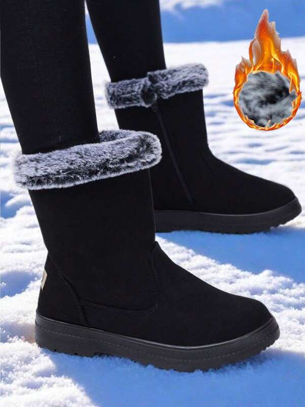 Lightweight Thick Warm Snow Boots For Women, Short Shaft, Winter Plush Lined, Round Toe, Plus Size, Cold-Resistant, Flat, Anti-Slip, Sizes 35-44