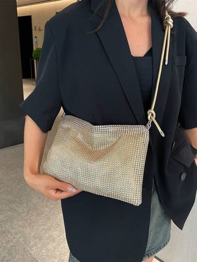 حقيبة يد مرصعة بالراين ستون - حقيبة كتف لامعة، مناسبة لحفلات النساء والمناسبات الرسمية