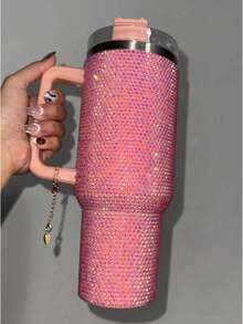 Vaso Taza Térmico Acero Inoxidable 40oz Con Calor/frí Viaje, pajita y cepillo de limpieza, taza de viaje isotérmica de acero inoxidable reutilizable con diamantes Taza isotérmica de acero inoxidable / hervidor al vacío de acero inoxidable degradado en varios colores, Vaso Thermo Termo Brillos Con Asa 40 Oz Frio O Caliente ,como regalo navideño para novias, familias - rosa rosa - Ver 4