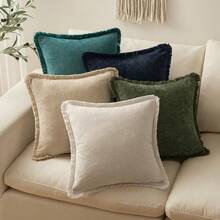 1pc Khaki Chenille Tassel Decorative Throw Pillow Cover (Pillow Insert Not Included), Soft & Comfortable Bohemian Farmhouse Style, Versatile Accent Cushion Cover For Sofa, Bed, Living Room, Bedroom, Balcony - Khaki - View 8