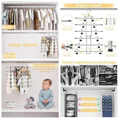 Perchas para pantalones, organizadores de clset y organizador de clset para colgar, 6 niveles, para falda y pantalones, ahorro de espacio, duraderos para organizar armarios, perchas para falda con