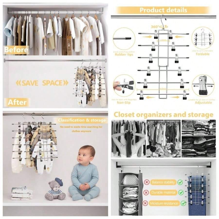 Perchas para pantalones, organizadores de clset y organizador de clset para colgar, 6 niveles, para falda y pantalones, ahorro de espacio, duraderos para organizar armarios, perchas para falda con - paquete de 6 - Ver 1