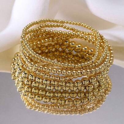 7-Piece Gold Bead Bracelet Stackable Multifunctional Bohemian Beach Style Self-Combined Bead Chains Versatile Daily Wear No Clothes Picking Exquisite Single Layered Wear Quality Details Comfortable Beach Party Vacation