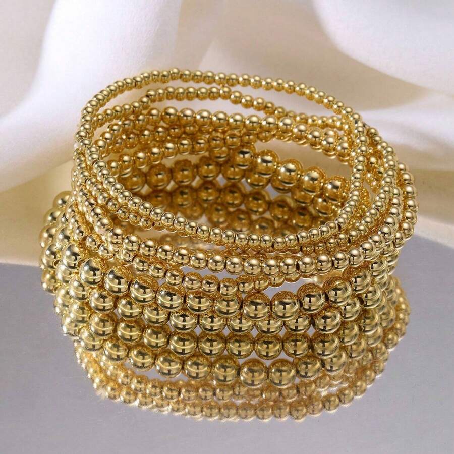 7-Piece Gold Bead Bracelet Stackable Multifunctional Bohemian Beach Style Self-Combined Bead Chains Versatile Daily Wear No Clothes Picking Exquisite Single Layered Wear Quality Details Comfortable Beach Party Vacation - Vàng - Xem 1