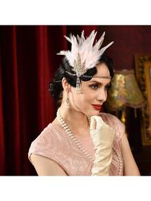 1PC Music Festival Women's 1920s Afternoon Tea Party Dance Valentine's Day Mother's Day Bride Alloy Artificial Feather Hairpin Headwear Party Feather Tiara Pearl Necklace Gloves-Retro Masquerade Ball Star Dress Up Accessories Retro Headwear For Dinner Parties Costume Party Accessories Set: Necklace, Hair Accessories, Feather Hairband, Evening Party, Annual Meeting, Party, Retro Hair Accessories, Bridal Decorations - Multicolor - View 6