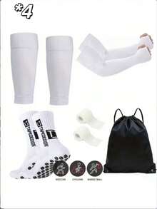 1 Set: Soccer Mid-Calf Leg Warmers + Sun Protection Arm Sleeves + Protective Leg Sleeves + Sports Suspenders + Drawstring Backpack, Professional Non-Slip Leg Warmers For Men & Women, Suitable For Ball Sports, Running, Outdoor Activities