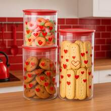 Potes Para Mantimento Com Tampa Hermético Plástico Estampa de Coração 600ml/1000ml/1400ml